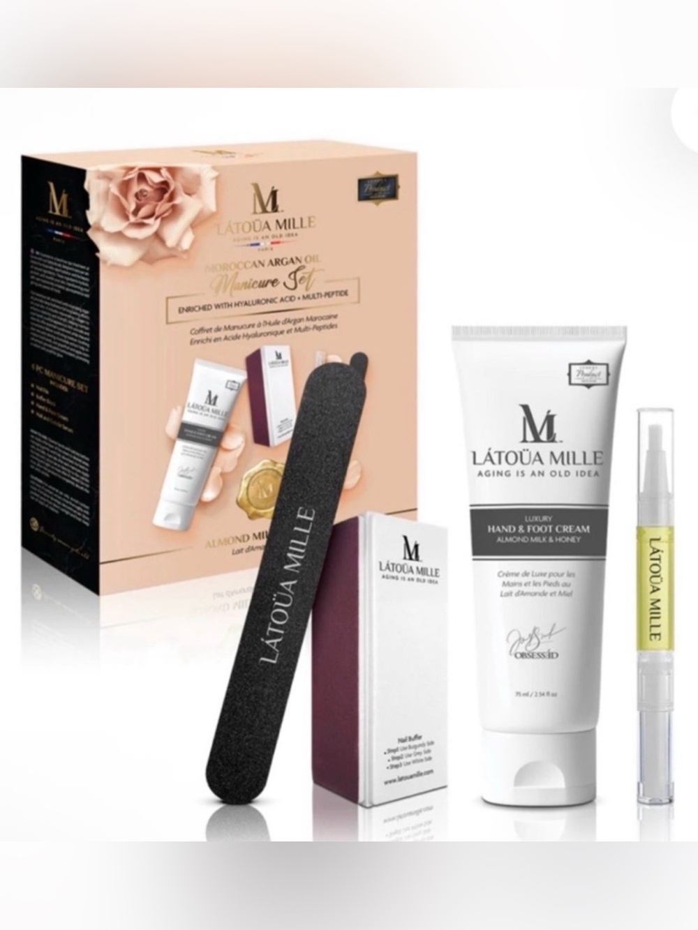 Latoua Mille Hand & Foot Cream, Moroccan Cuticle Oil Manicure Set - Retail $180
